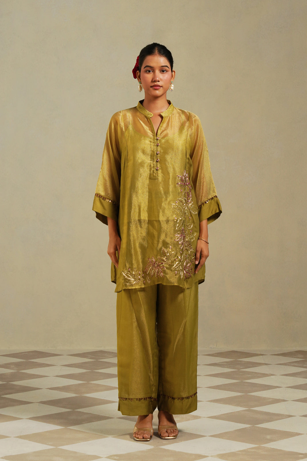 Vanya Lime Green Gold Kurta Co-ord Set Main image