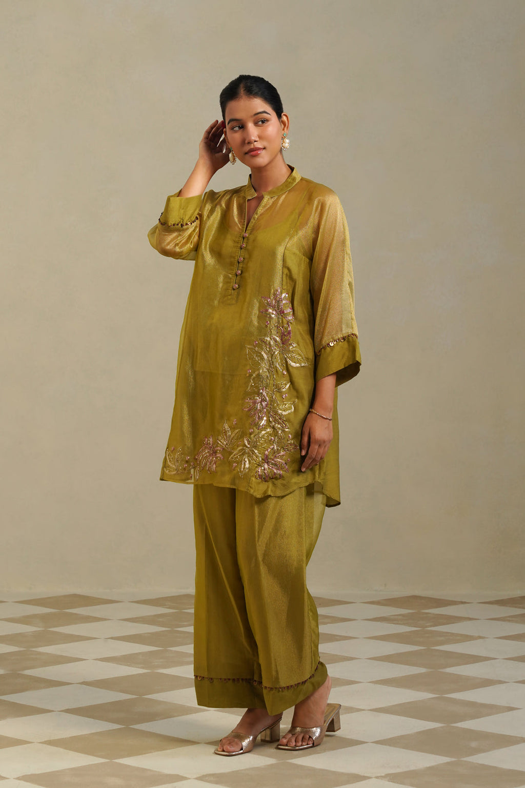Vanya Lime Green Gold Kurta Co-ord Set