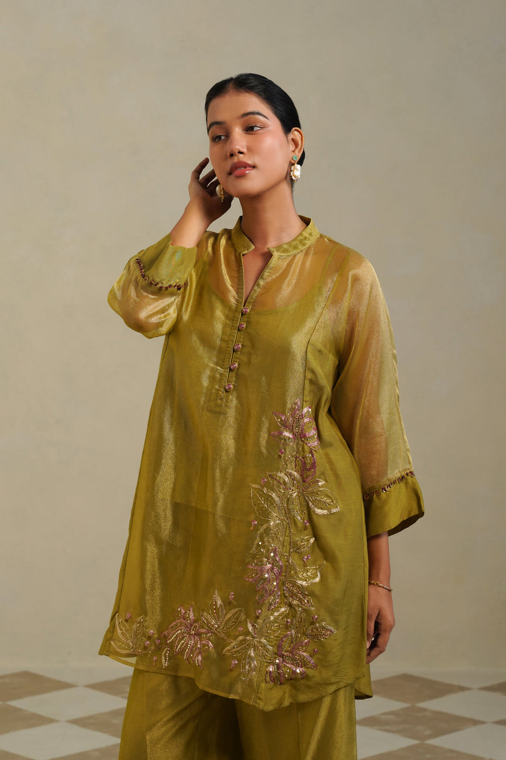 Vanya Lime Green Gold Kurta Co-ord Set