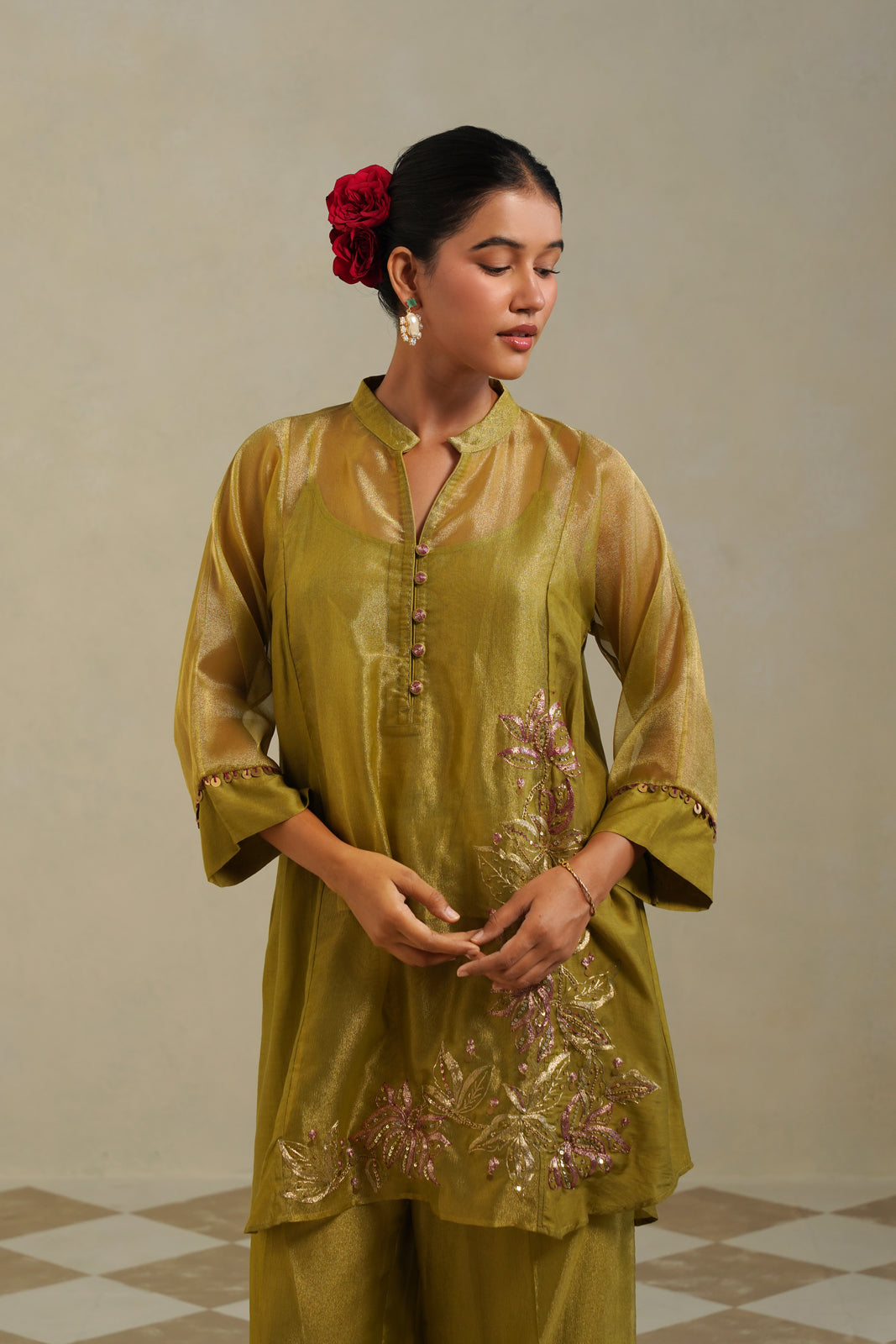 Vanya Lime Green Gold Kurta Co-ord Set