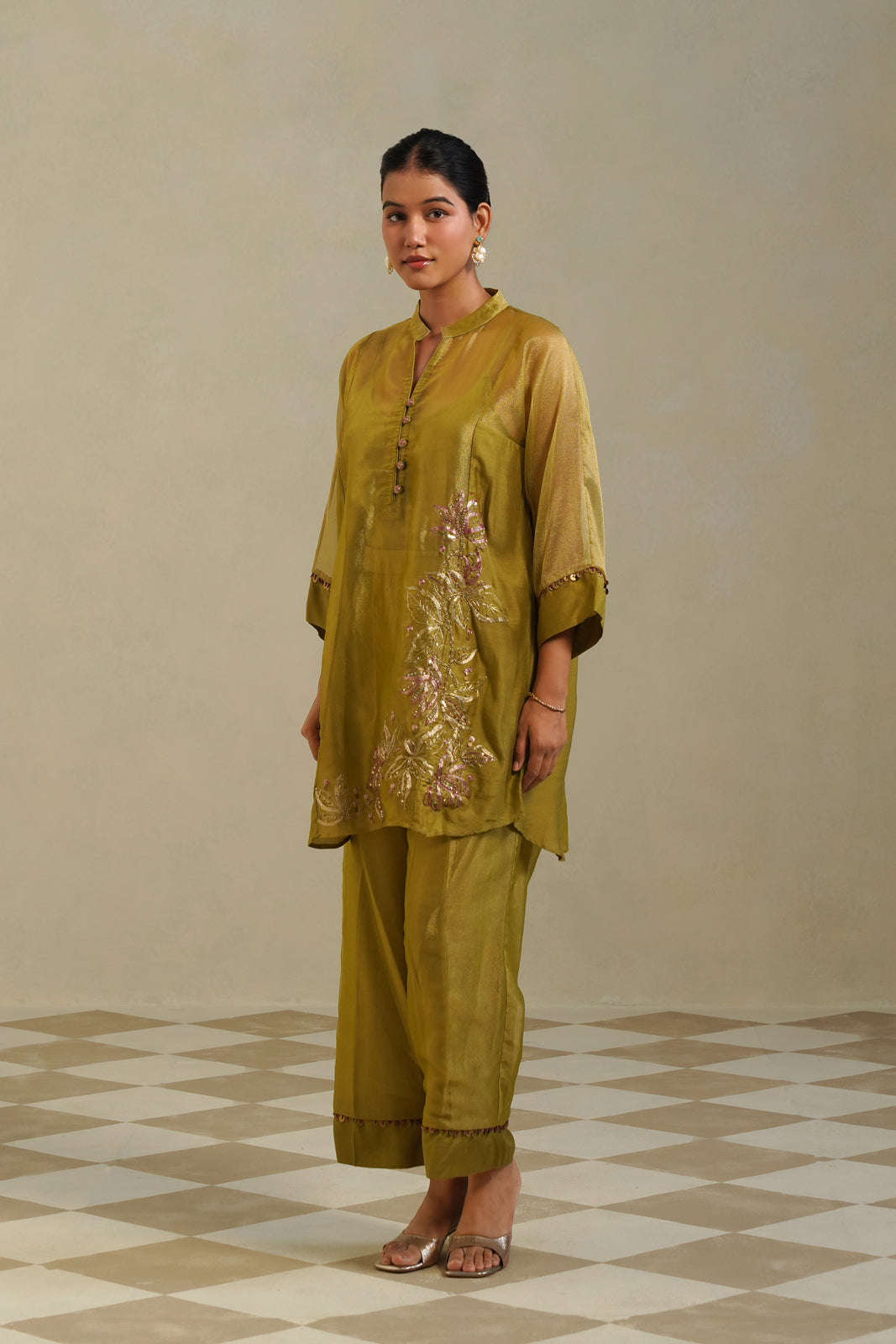 Vanya Lime Green Gold Kurta Co-ord Set