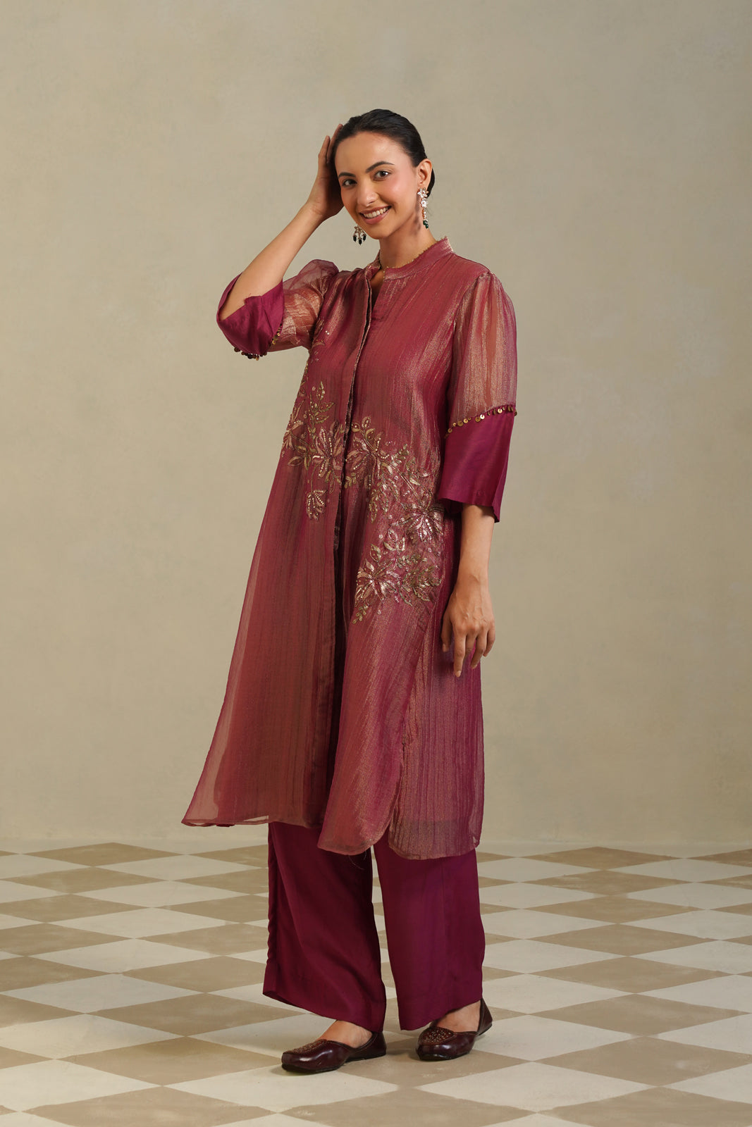 Gulposh Muted Berry Kurta Co-ord Set Secondary image