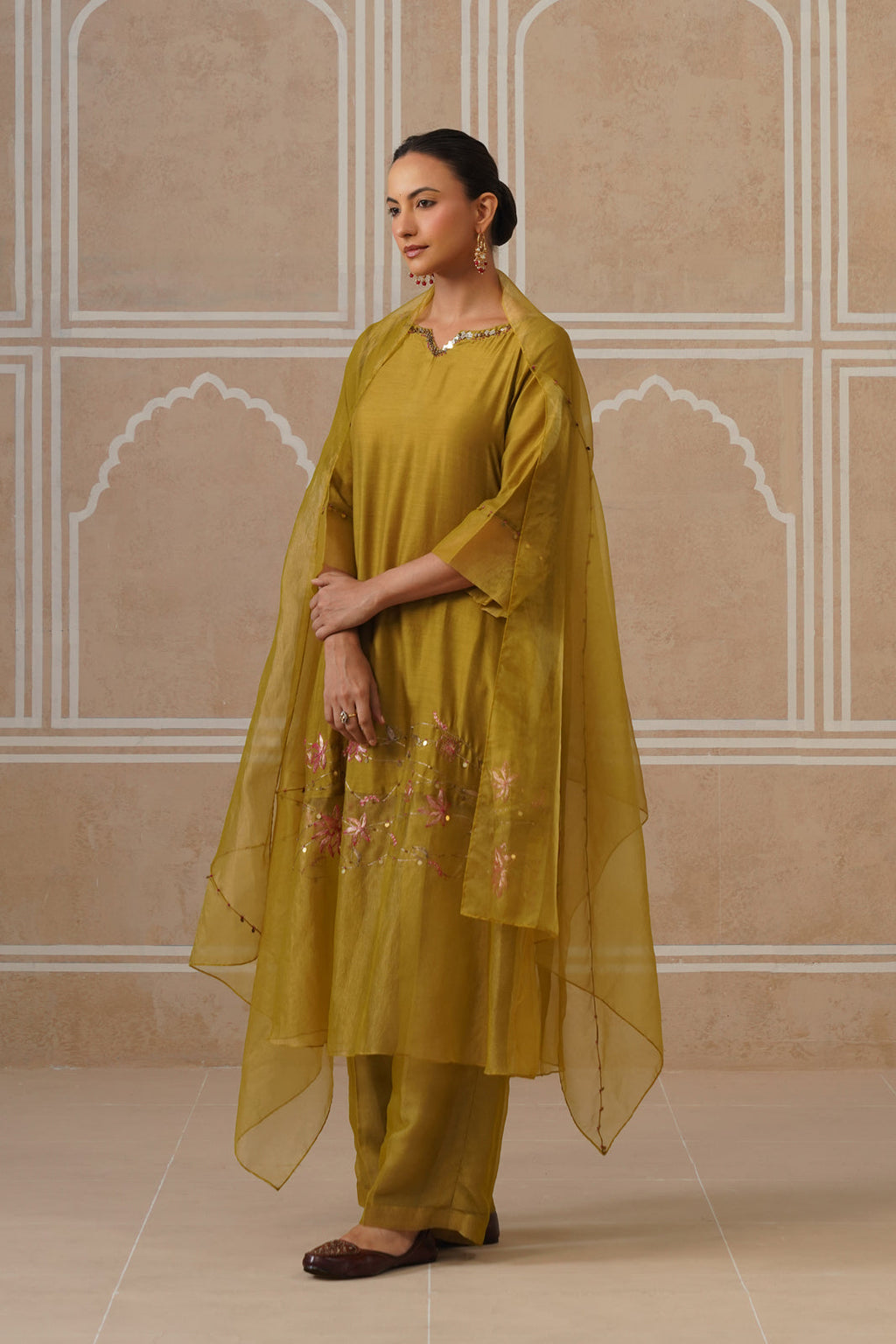 Charulata Lime Green Gold Kurta Co-ord Set