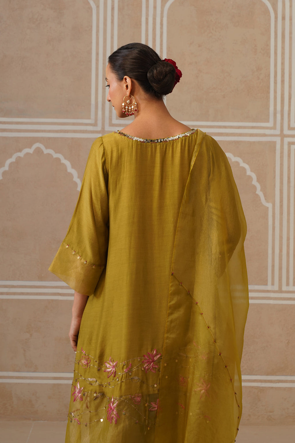 Charulata Lime Green Gold Kurta Co-ord Set