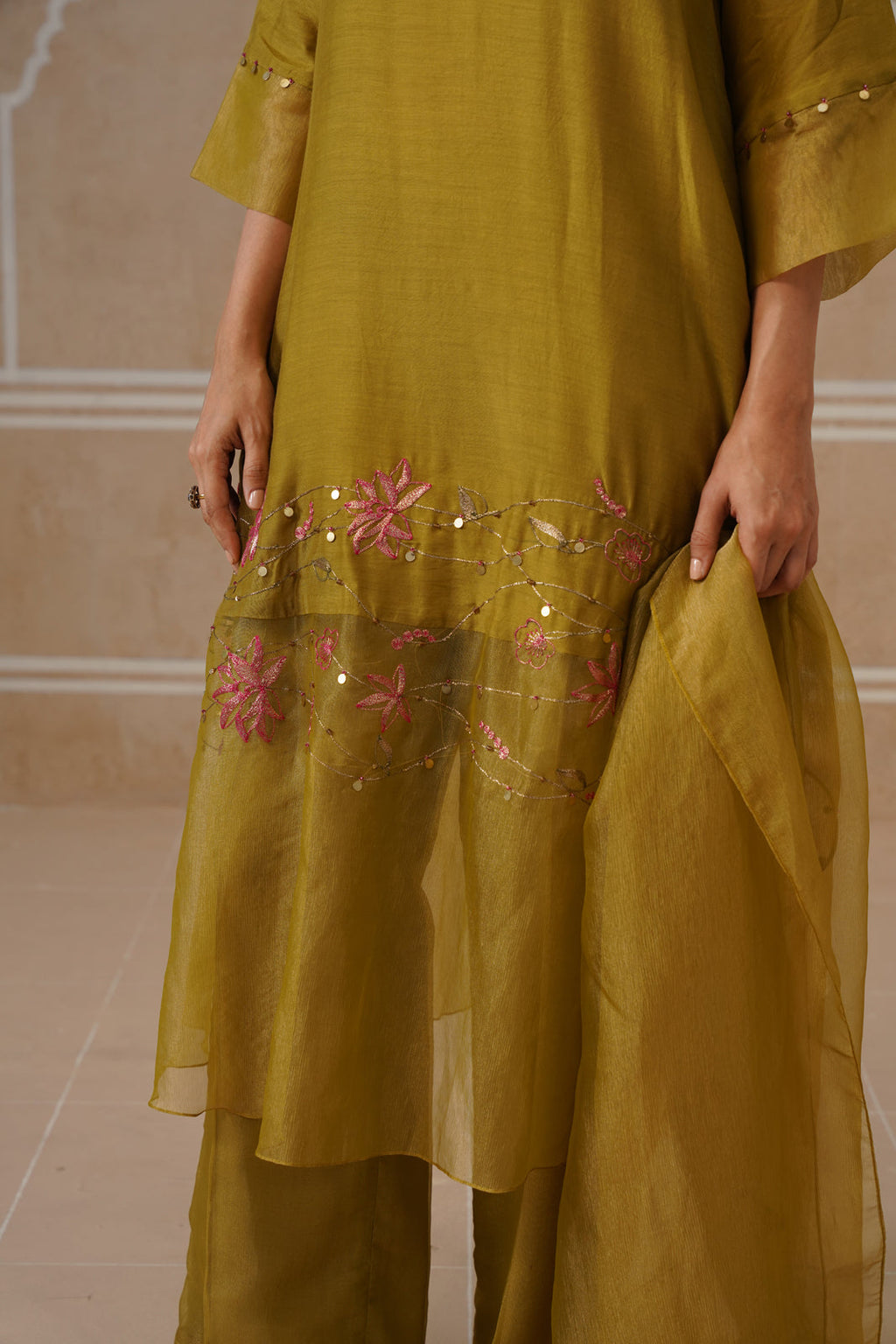Charulata Lime Green Gold Kurta Co-ord Set