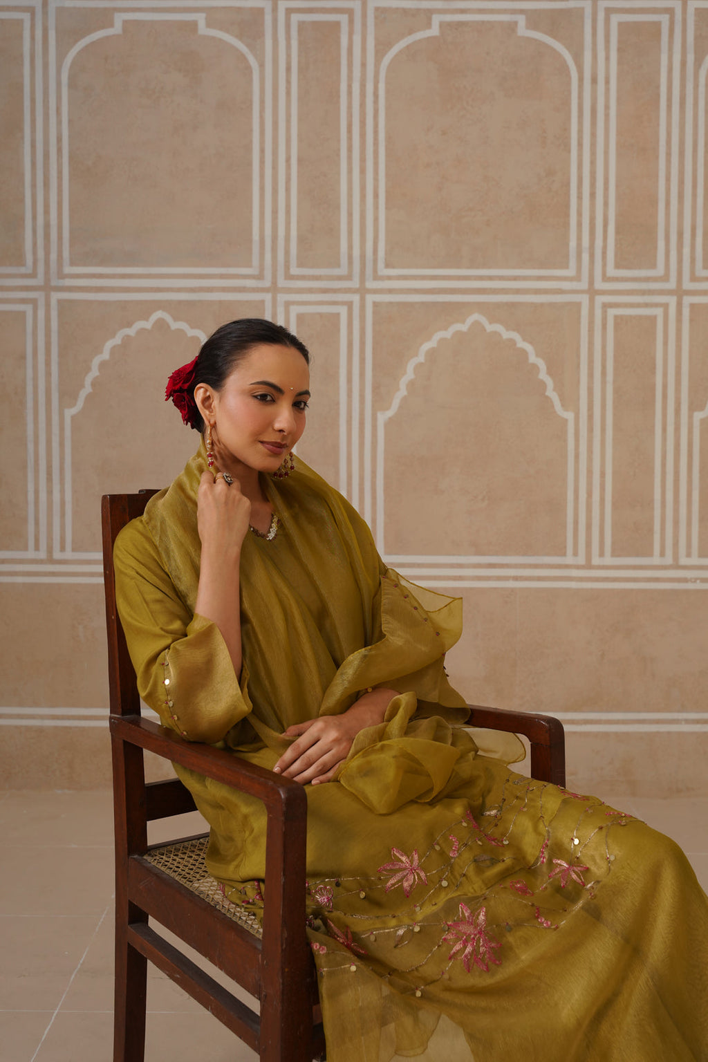 Charulata Lime Green Gold Kurta Co-ord Set