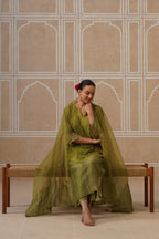 Mihika Olive Green Temple Scallop Kurta Set