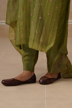 Mihika Olive Green Temple Scallop Kurta Set