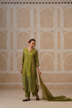 Mihika Olive Green Temple Scallop Kurta Set