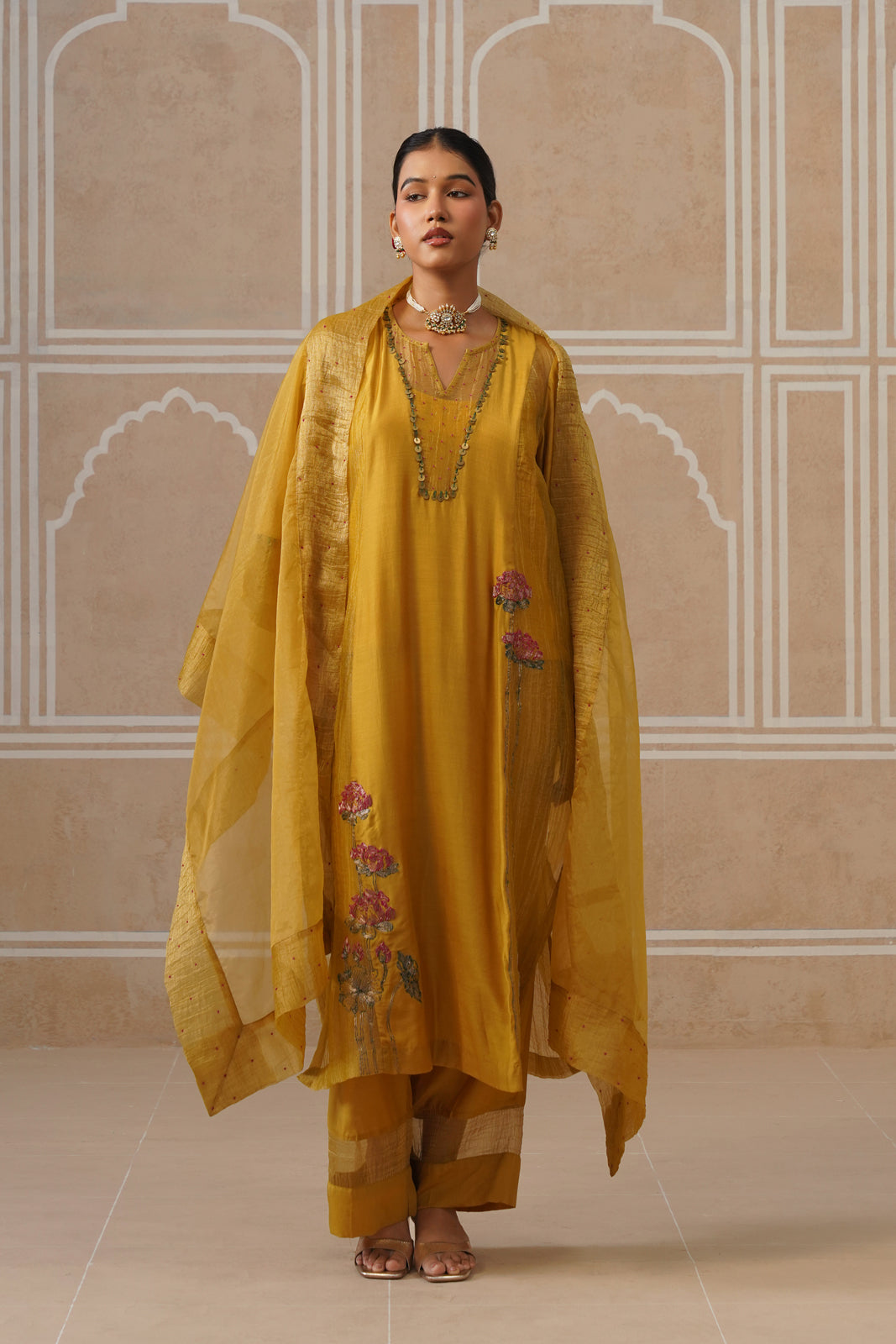 Zareen Sunflower Yellow Kurta Co-ord Set Main image