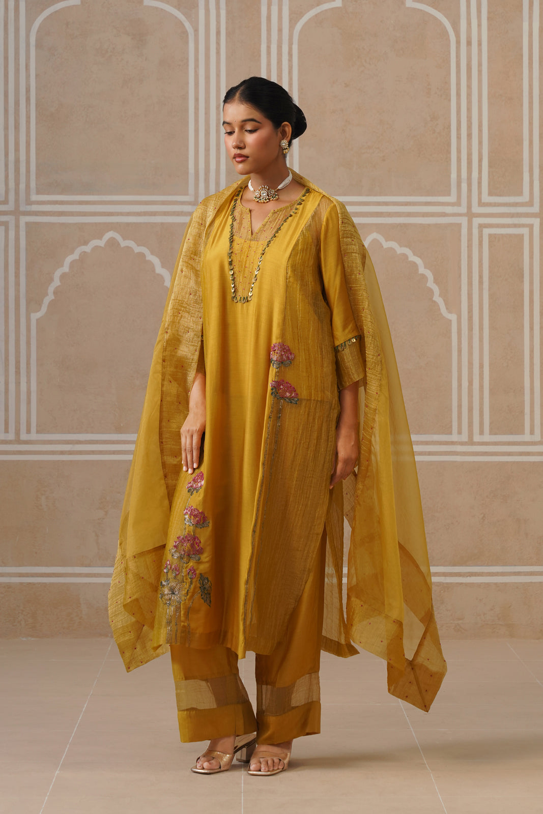 Zareen Sunflower Yellow Kurta Co-ord Set Secondary image