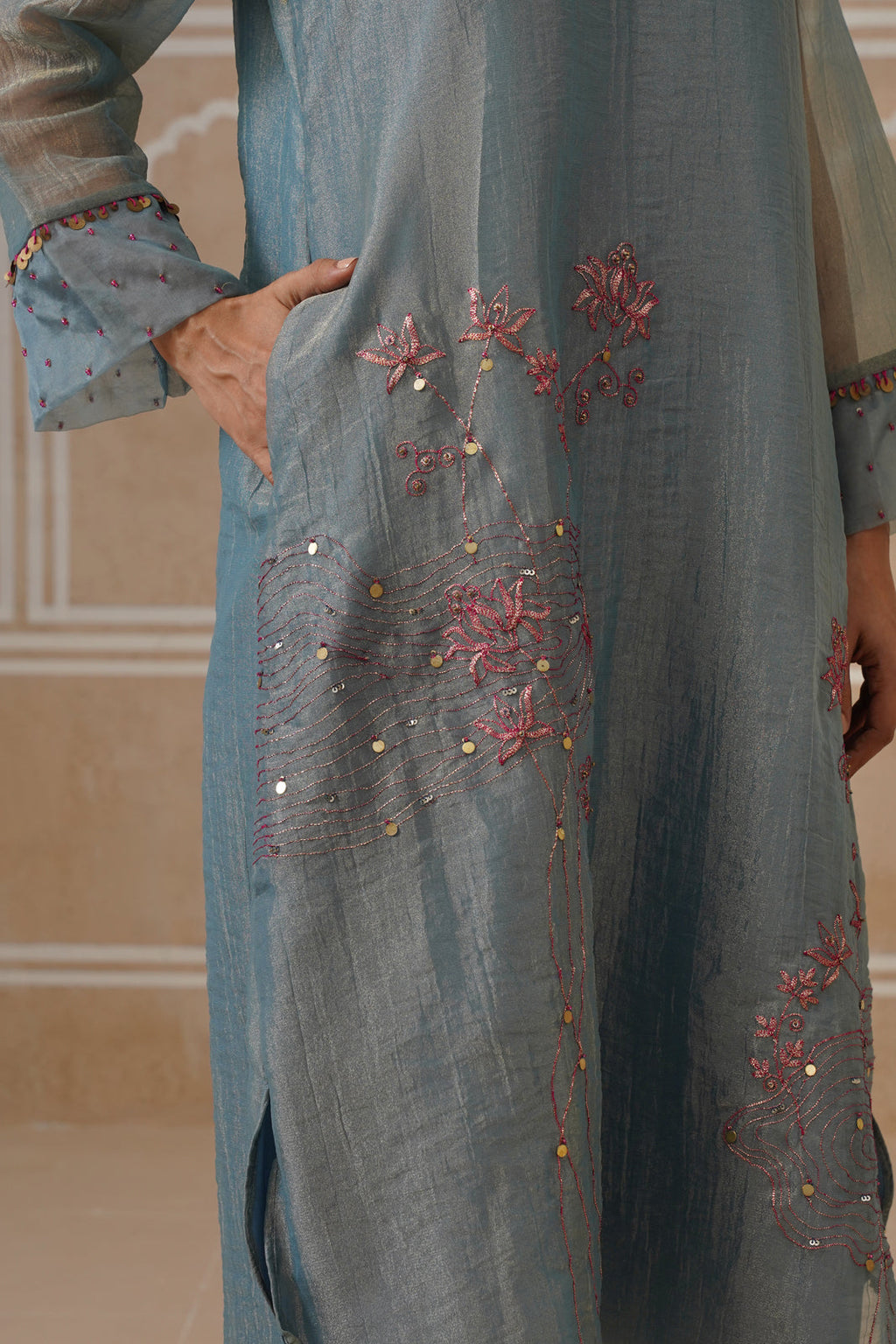 Mahira Steel Blue Kurta Co-ord Set
