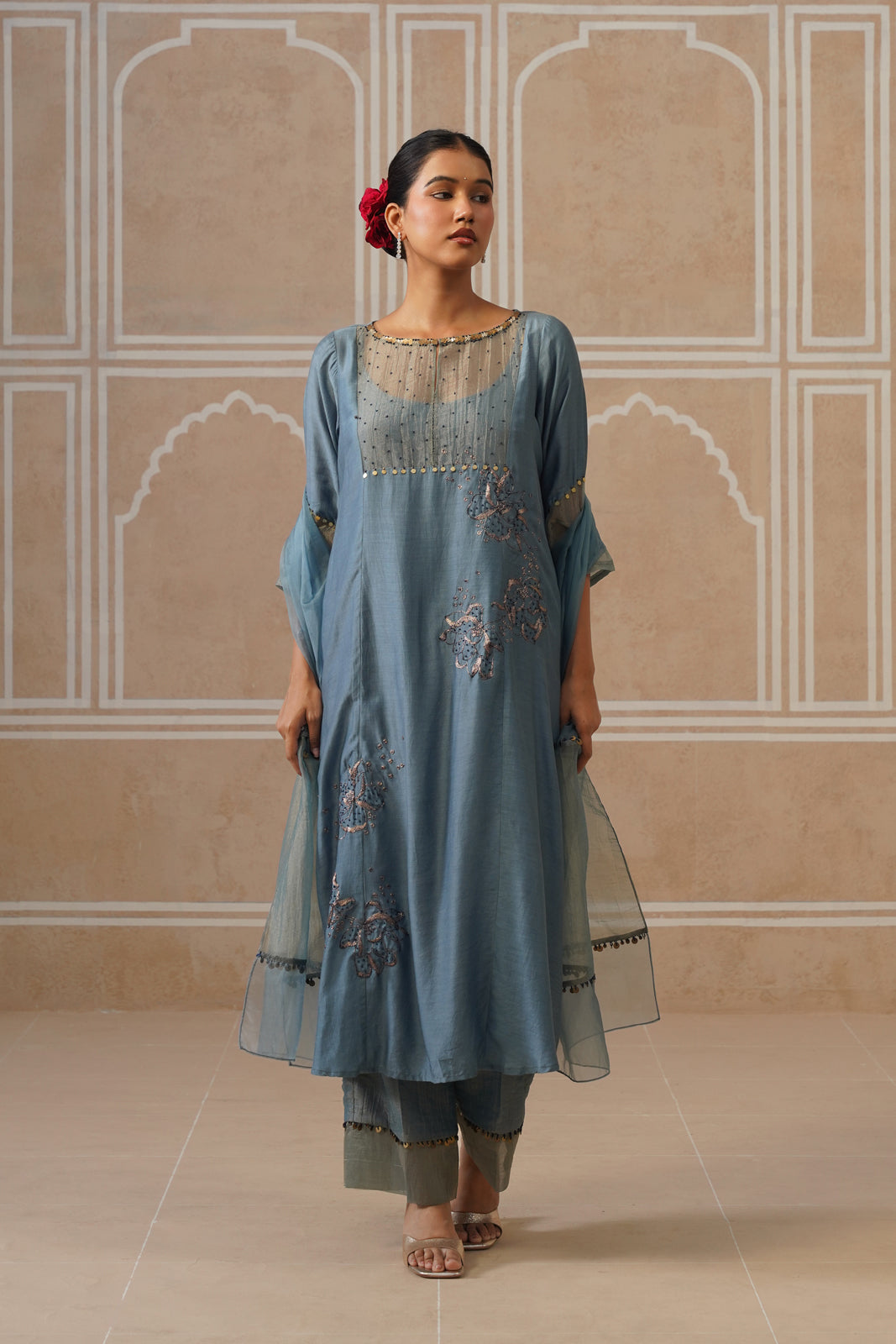 Tara Steel Blue Shirt Co-ord Set