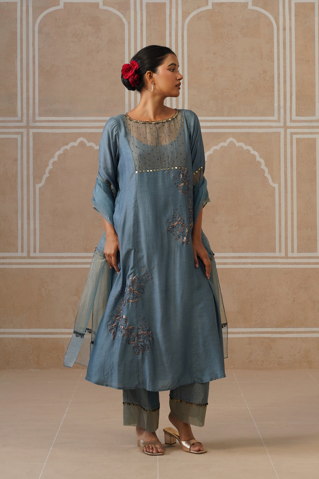 Tara Steel Blue Shirt Co-ord Set