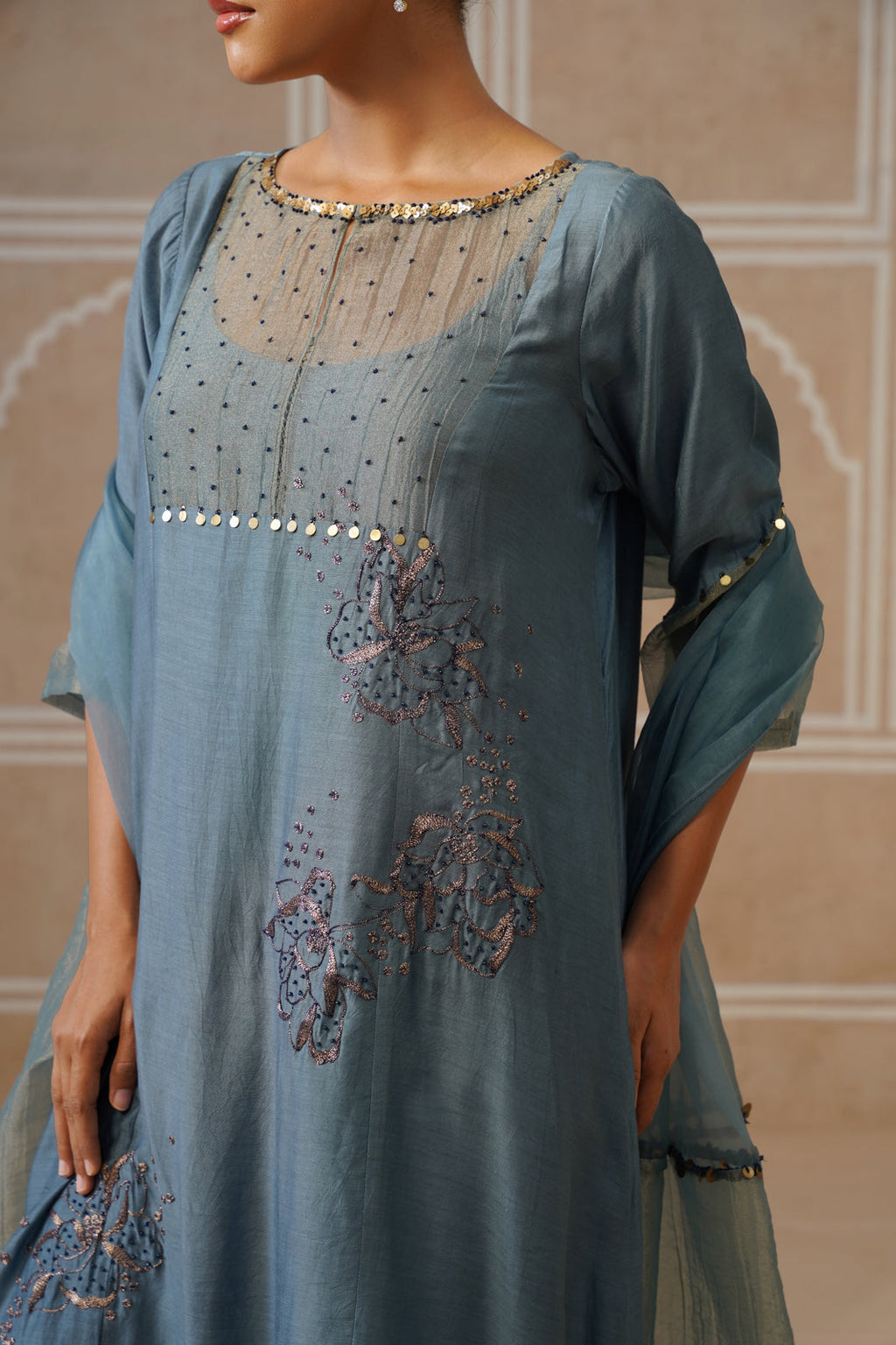 Tara Steel Blue Shirt Co-ord Set