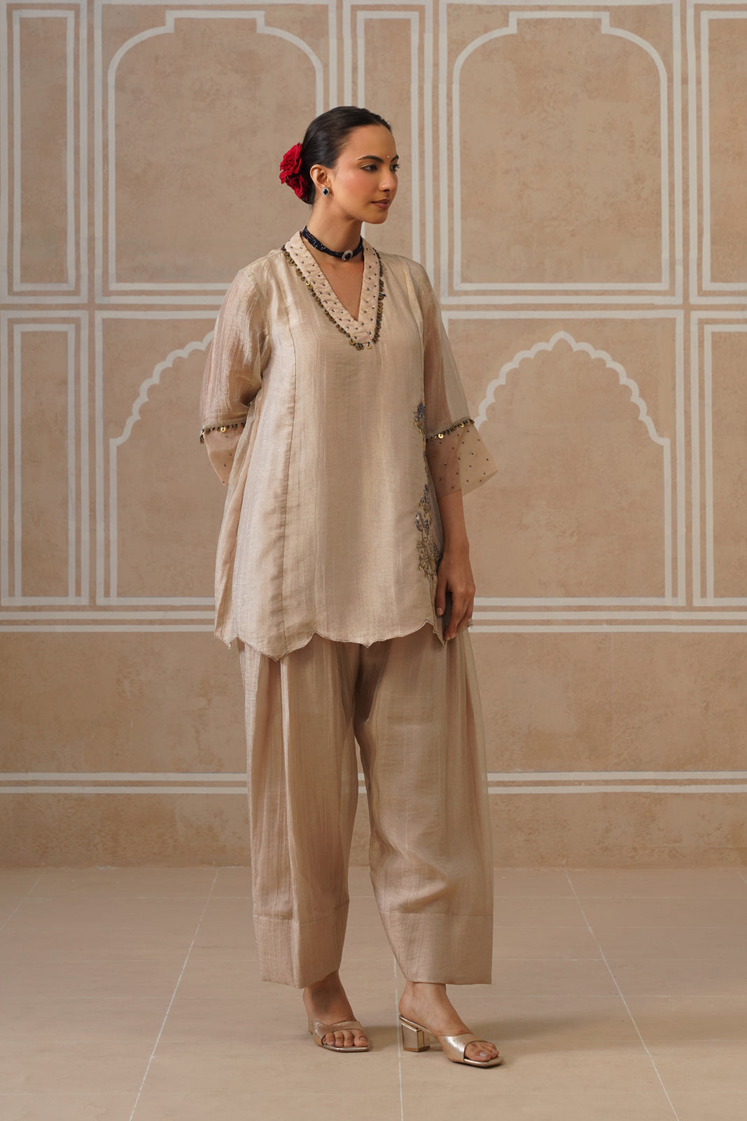 Meher Champagne Ivory Shirt Co-ord Set Main image