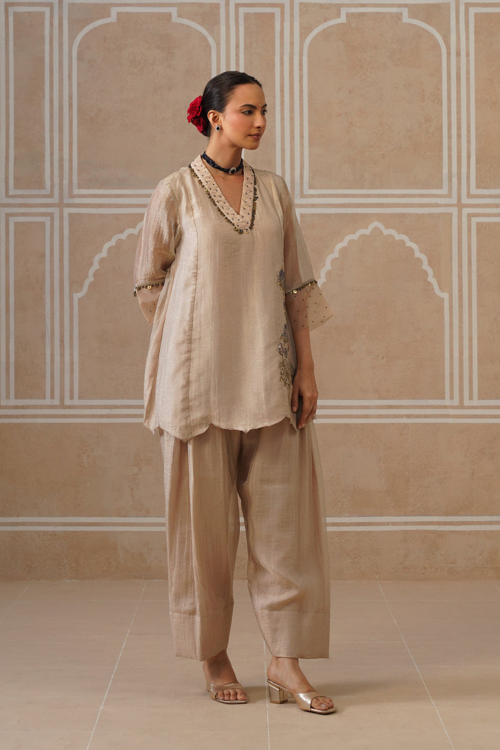 Meher Champagne Ivory Shirt Co-ord Set