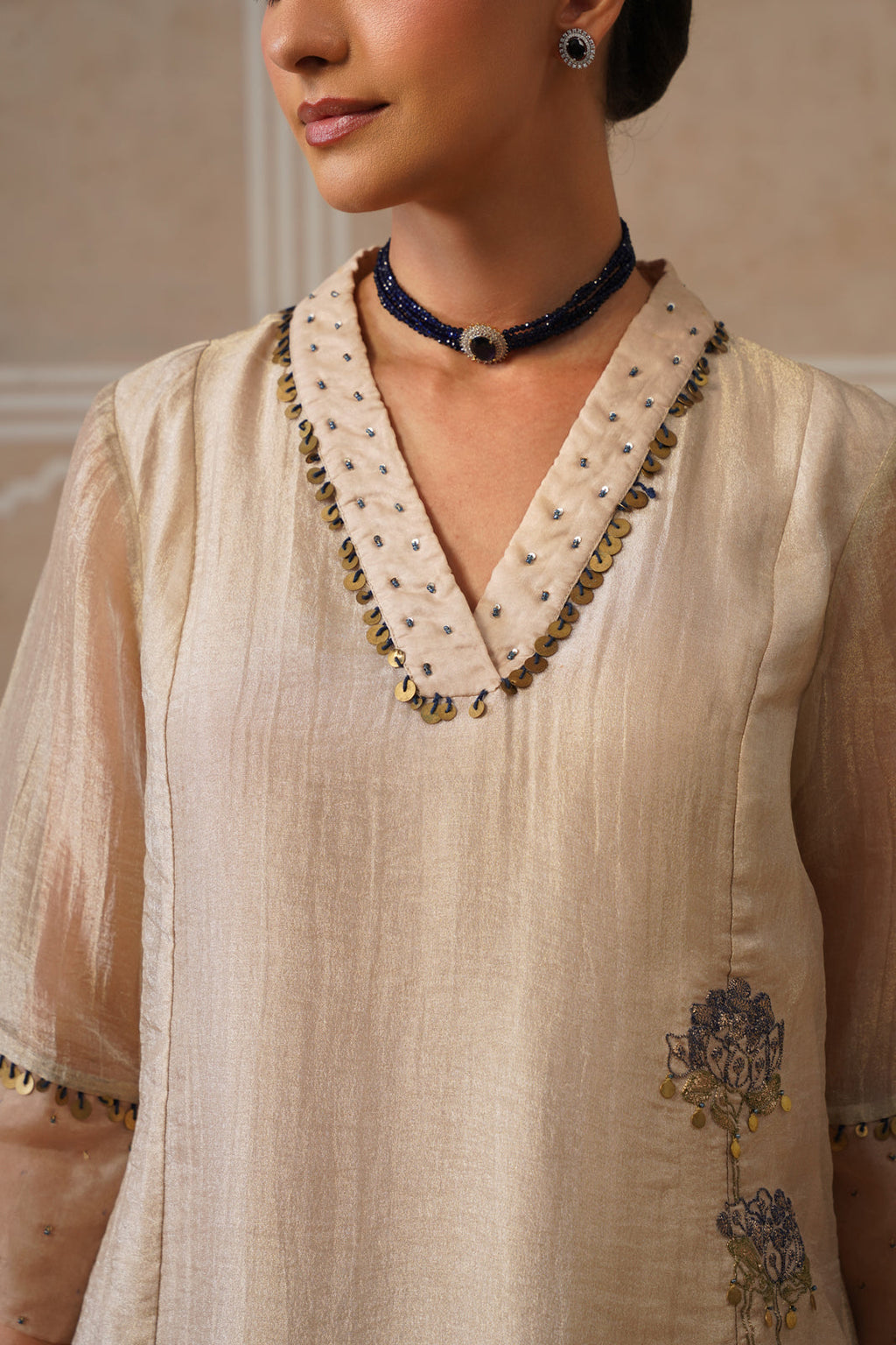 Meher Champagne Ivory Shirt Co-ord Set