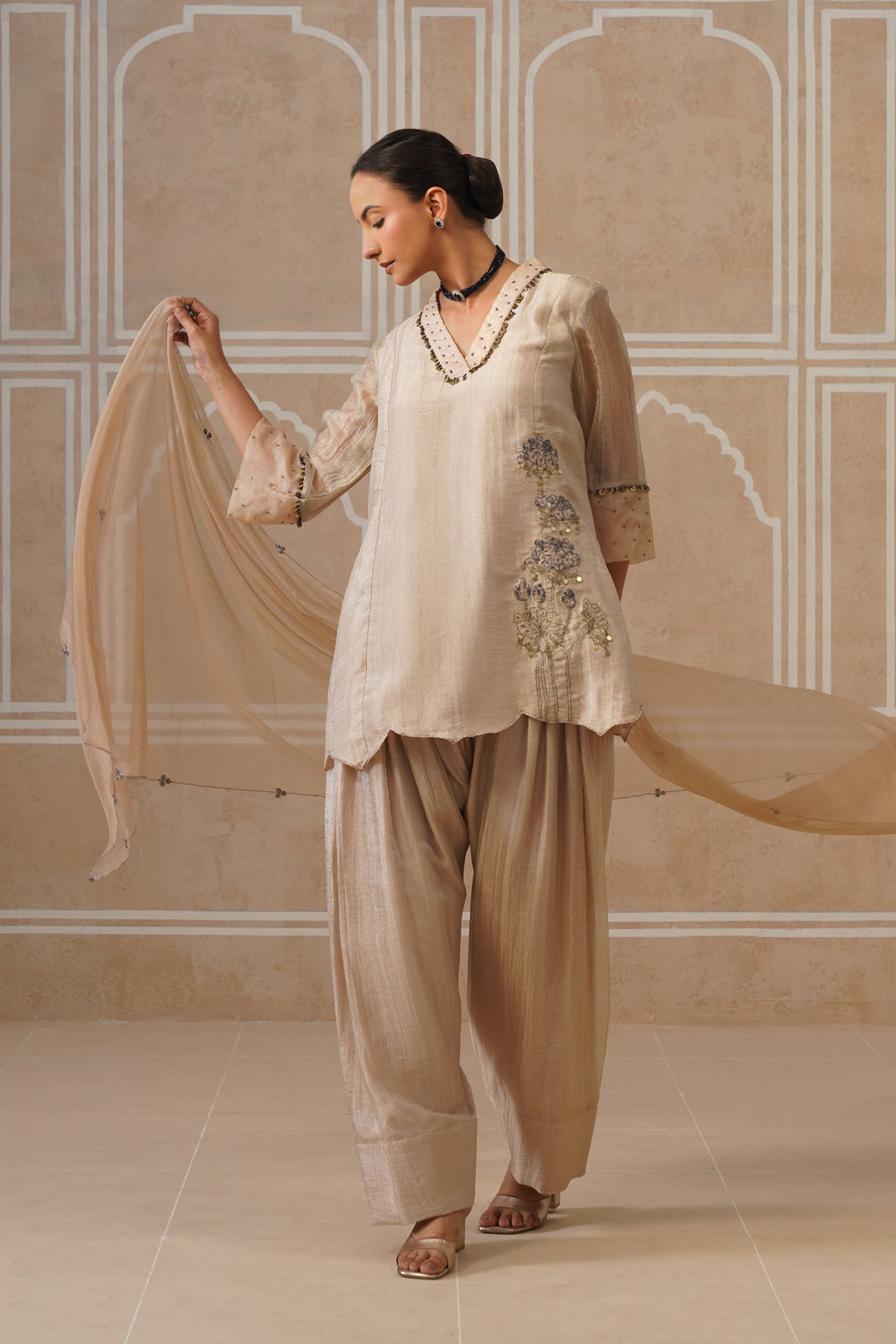 Meher Champagne Ivory Shirt Co-ord Set Secondary image