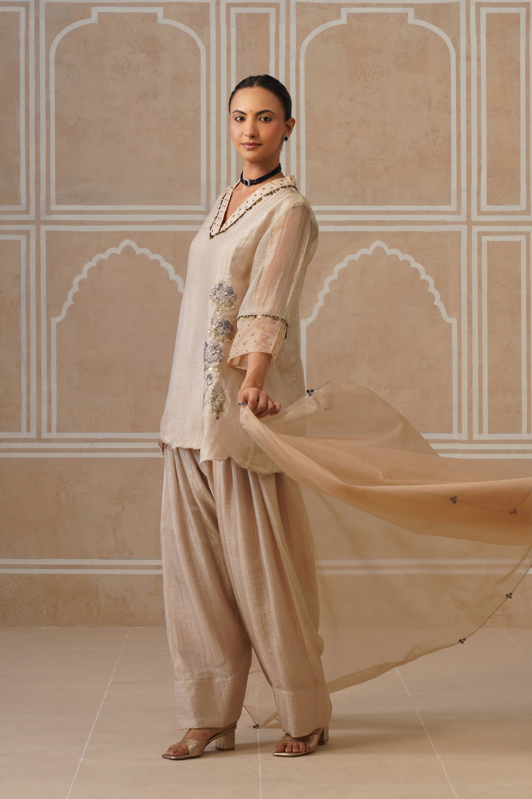 Meher Champagne Ivory Shirt Co-ord Set