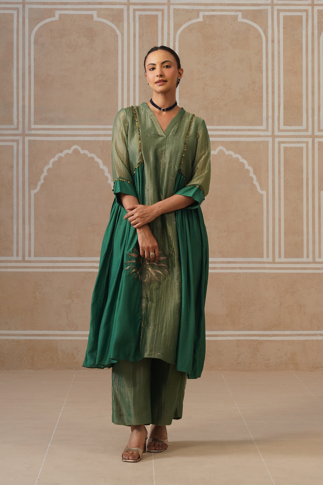 Anahita Forest Green Gathered Kurta Set with Palazzo