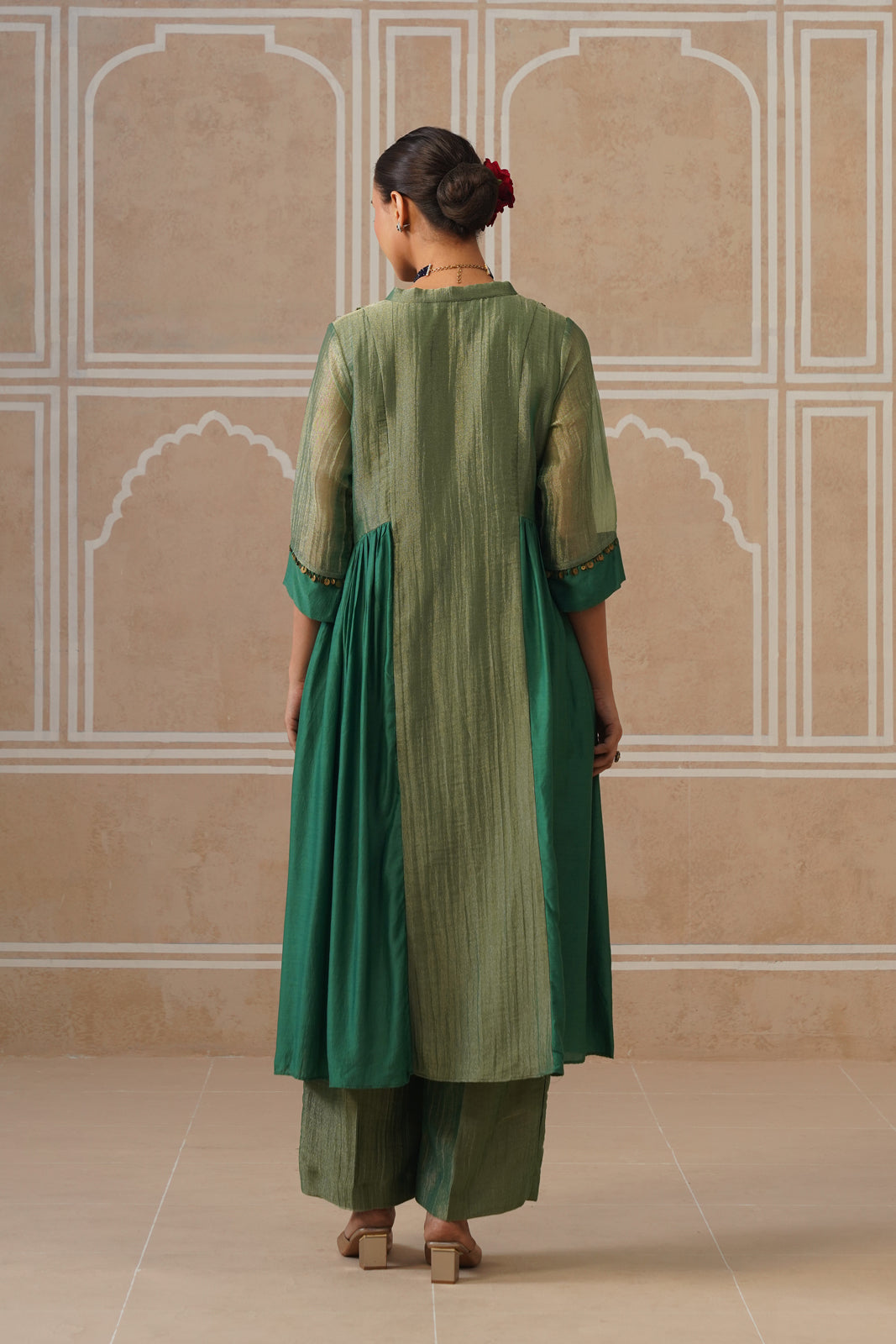 Anahita Forest Green Gathered Kurta Set with Palazzo