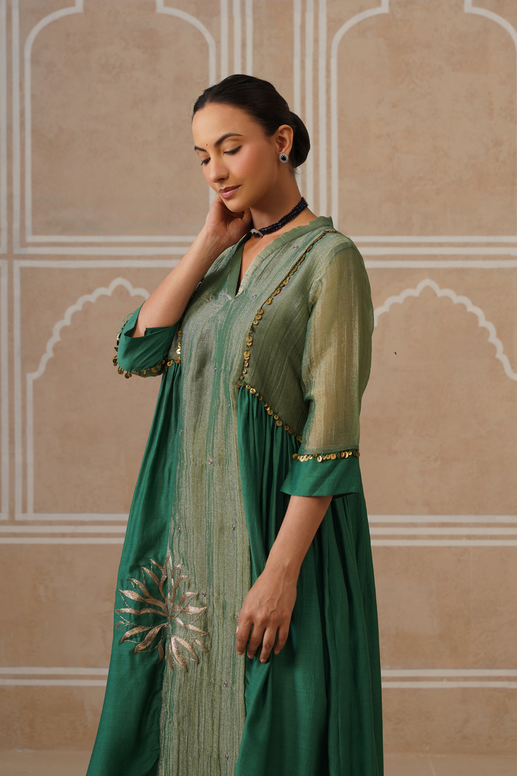 Anahita Forest Green Gathered Kurta Set with Palazzo