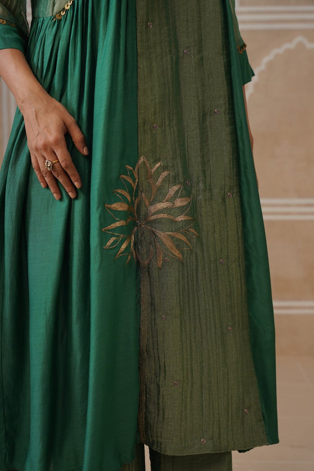 Anahita Forest Green Gathered Kurta Set with Palazzo