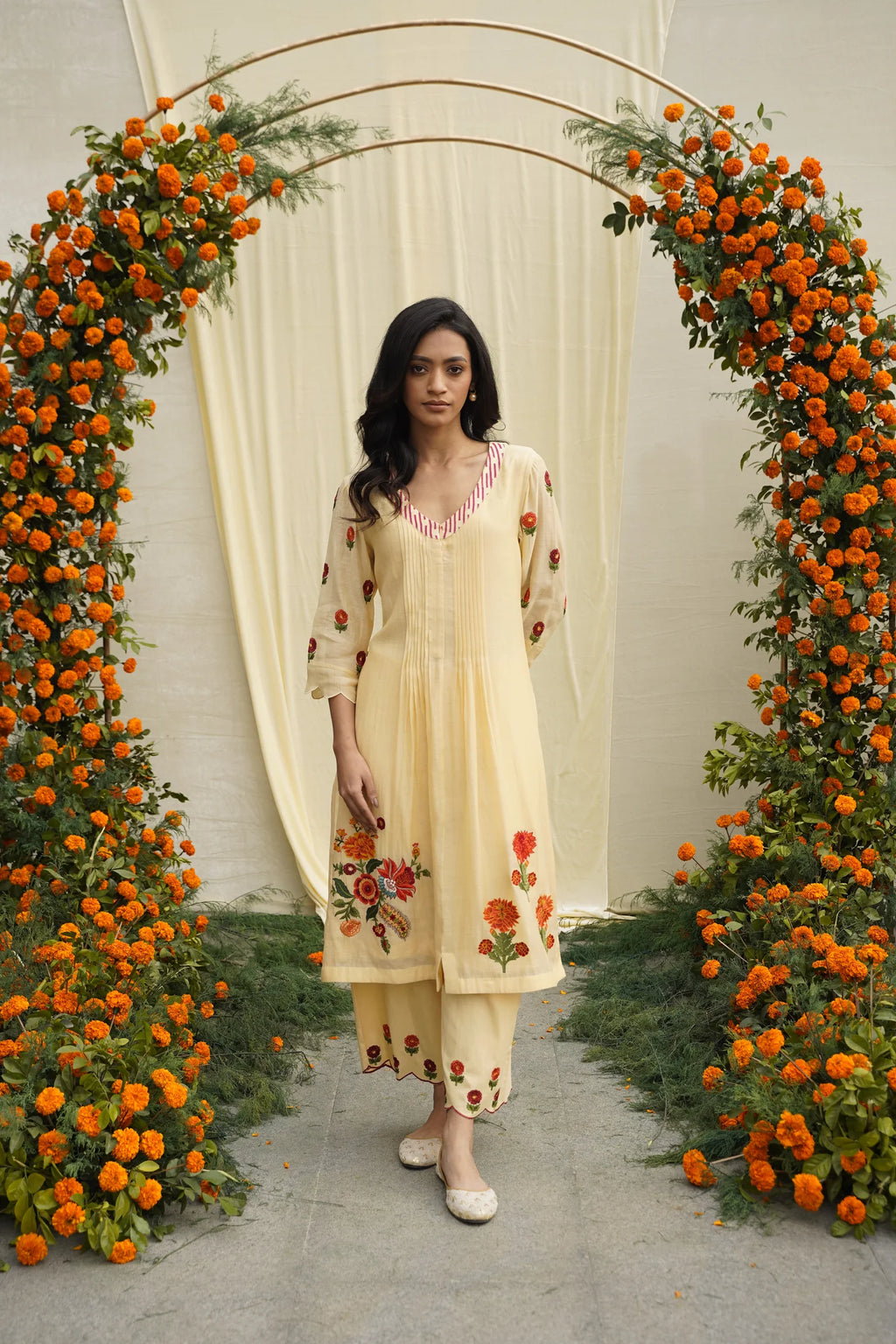 Yellow Chanderi Silk Embroidered Kurta Set