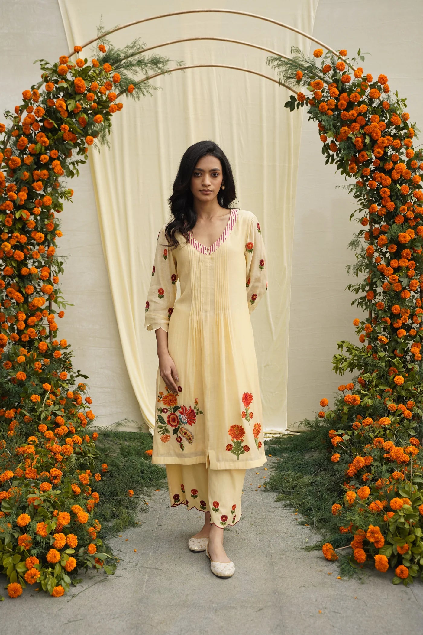 Yellow Chanderi Silk Embroidered Kurta Set