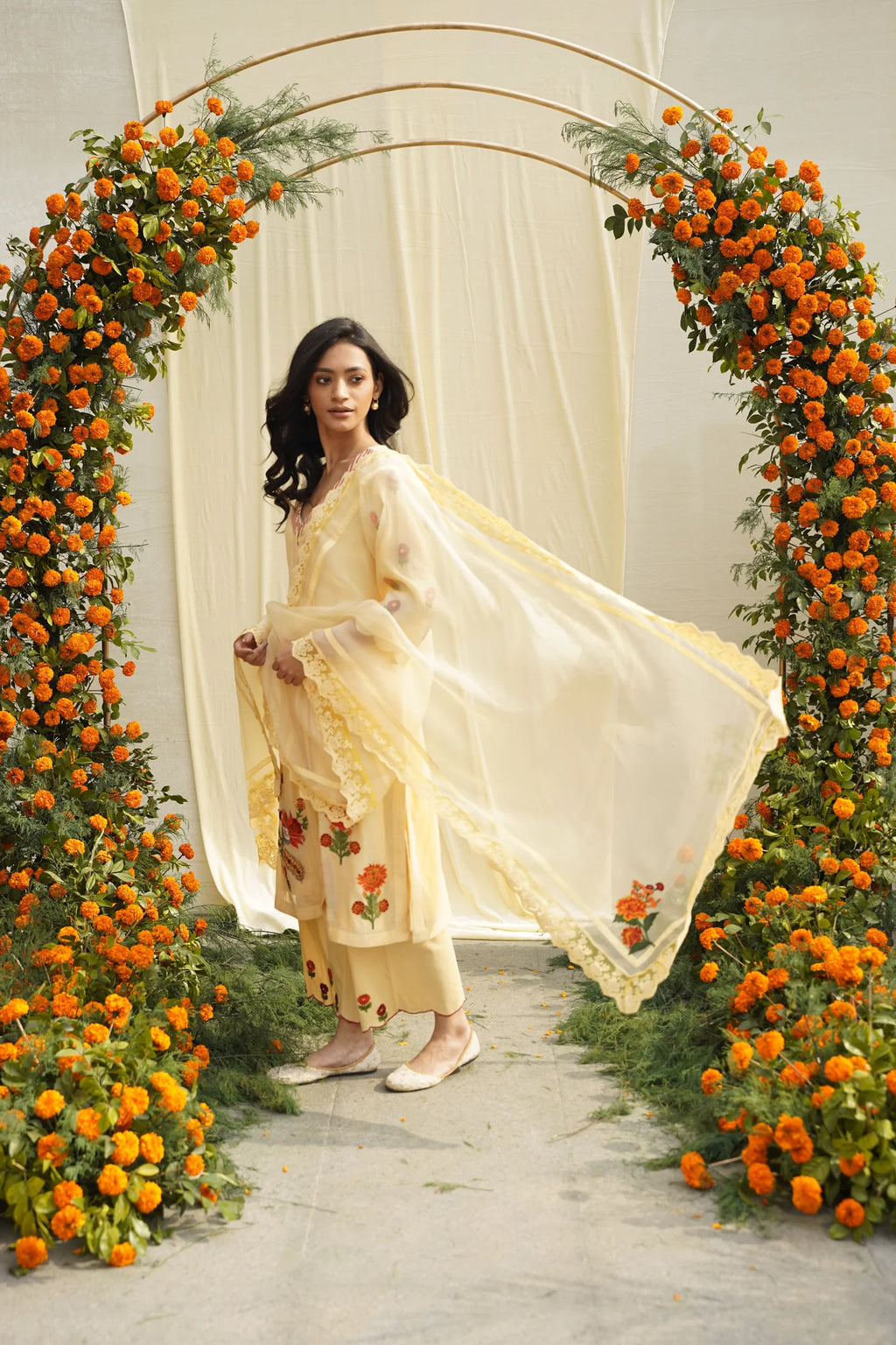 Yellow Chanderi Silk Embroidered Kurta Set