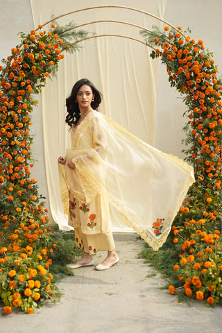 Yellow Chanderi Silk Embroidered Kurta Set