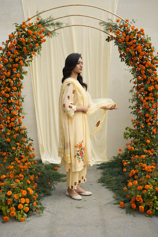 Yellow Chanderi Silk Embroidered Kurta Set