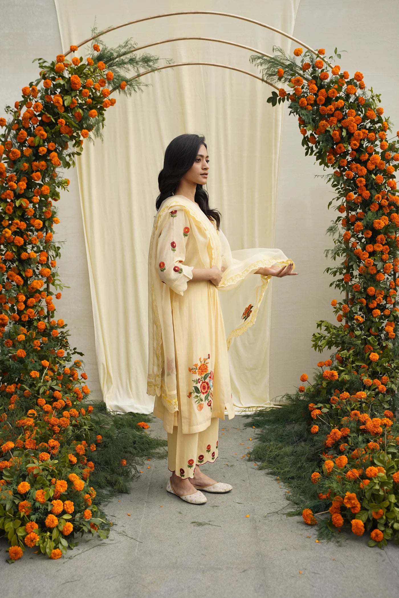 Yellow Chanderi Silk Embroidered Kurta Set