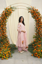 Pink Line Print & Embroidered Kurta Set