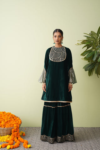 Maroon Velvet Scallop Sharara