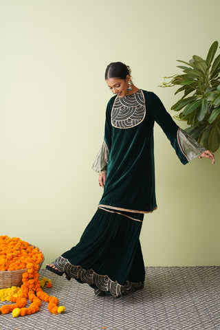 Maroon Velvet Scallop Sharara