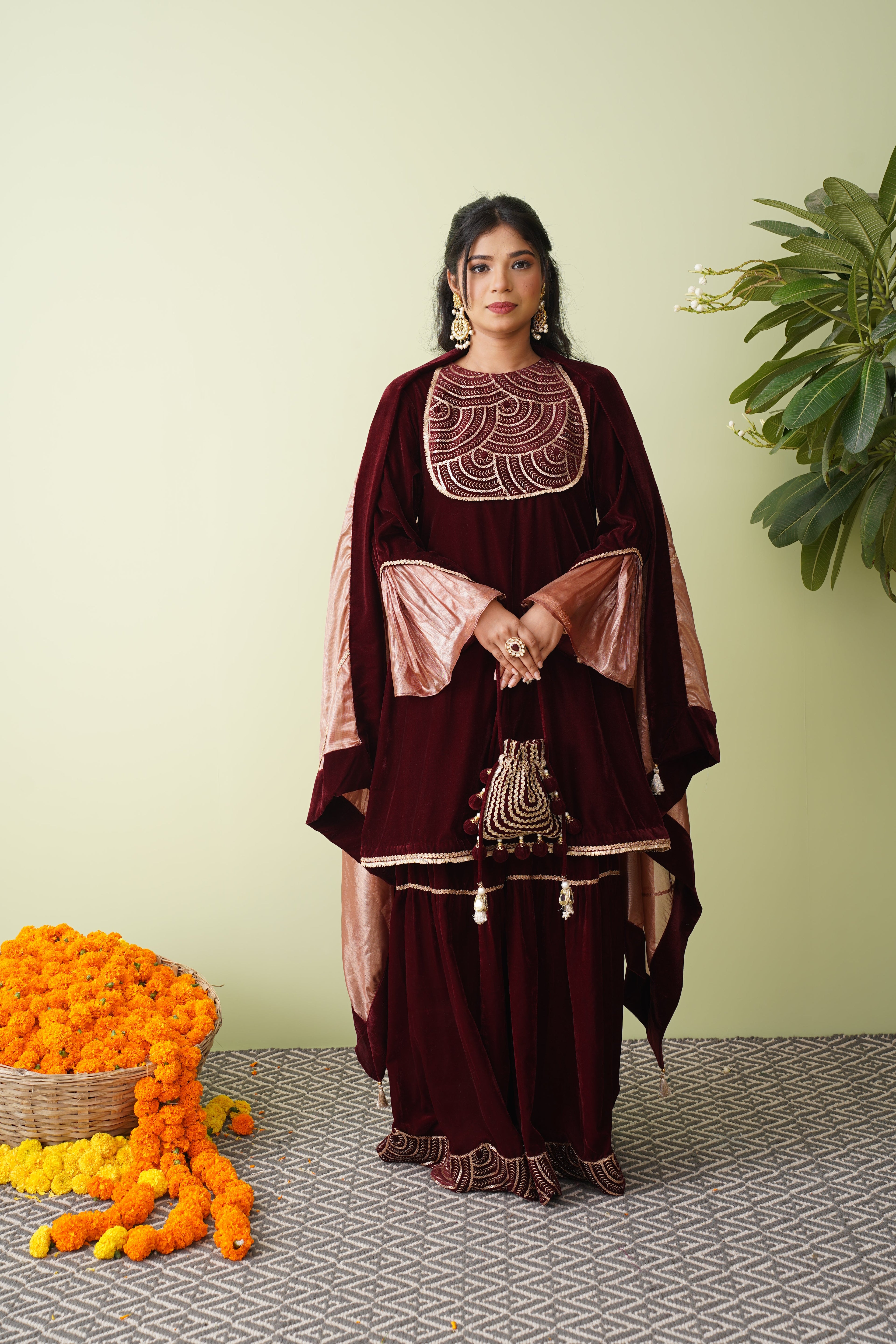 Green Velvet Scallop Sharara