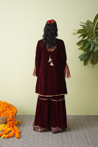 Maroon Velvet Scallop Sharara