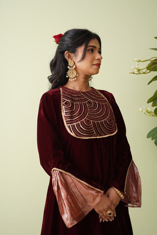 Maroon Velvet Scallop Sharara