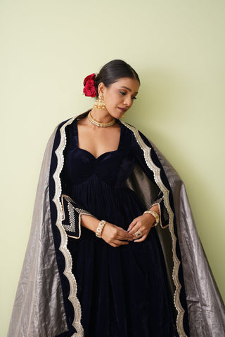 Wine Chevron Velvet Anarkali