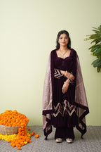 Blue Chevron Velvet Anarkali