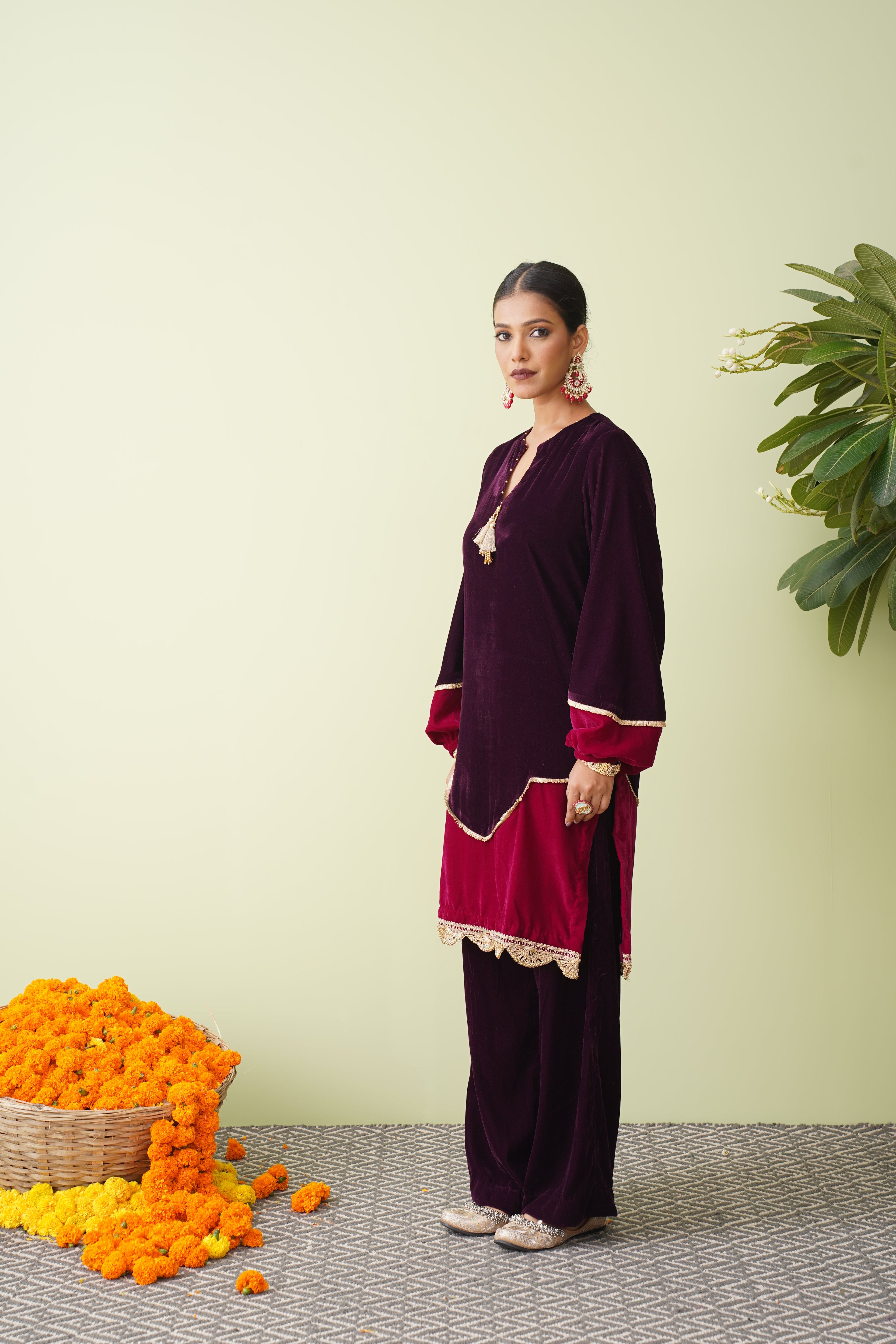 Maroon Dual Tone Velvet Suit