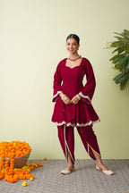 Raspberry Velvet Suit with Scalloped Tissue Dupatta