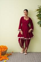 Raspberry Velvet Suit with Scalloped Tissue Dupatta