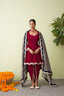 Raspberry Velvet Suit with Scalloped Tissue Dupatta