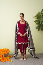Autumn Ember Velvet Suit with Scalloped Tissue Dupatta