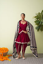Autumn Ember Velvet Suit with Scalloped Tissue Dupatta