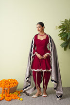 Raspberry Velvet Suit with Scalloped Tissue Dupatta