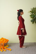 Autumn Ember Velvet Suit with Scalloped Tissue Dupatta
